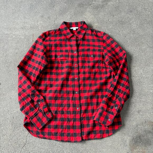L.L. Bean Signature Flannel Shirt Womens M Red Plaid Button Up Long Sleeve - Picture 1 of 9